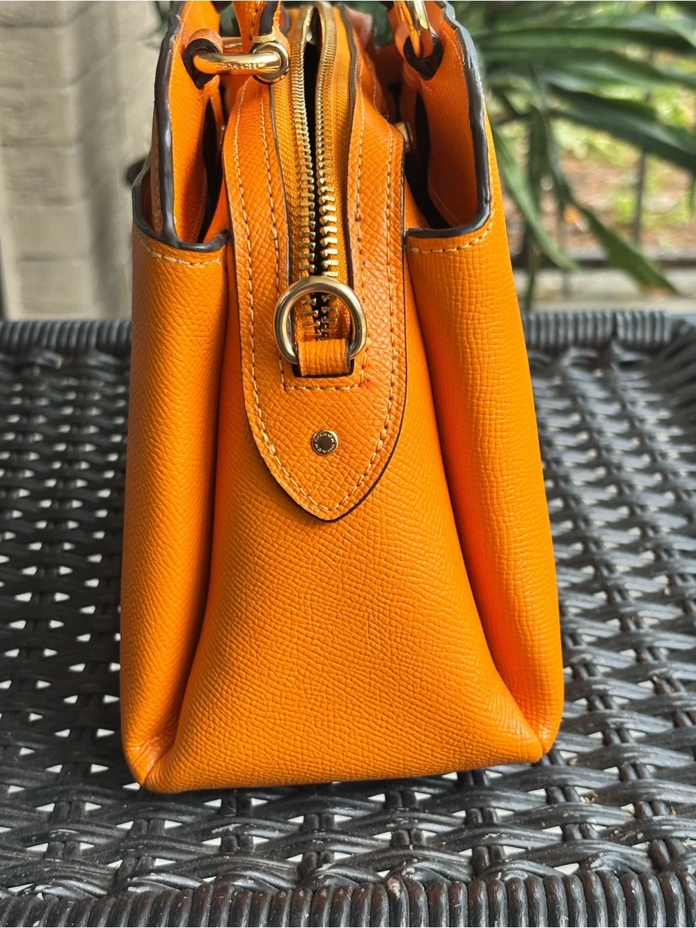 Coach Mini Lillie Carryall Satchel Bright Orange Sunbeam Crossgrain Leather Bag